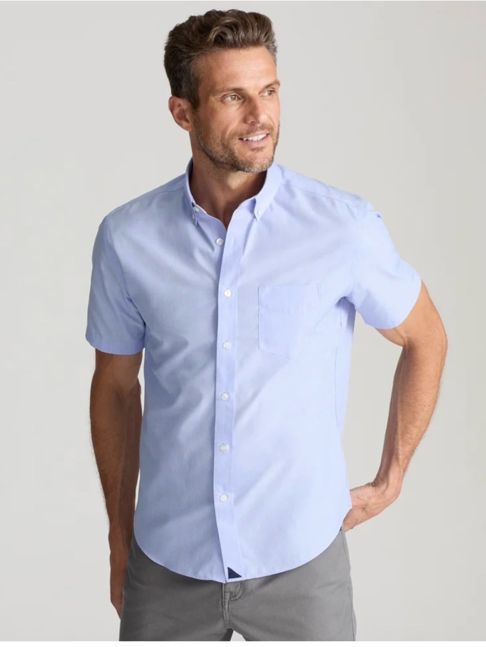 UNTUCKit mens L Large blue solid short sleeve button up oxford shirt EUC